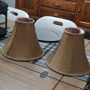 Two 9 inch embossed gold lampshades